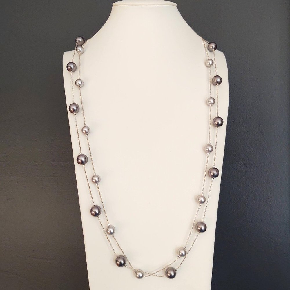 Roman two strand silver and gray beaded necklace